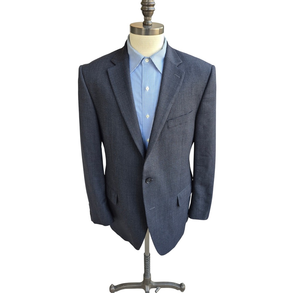 Peter Millar Mens Black Blue Micro Check Sport Coat Blazer Canada Sz 44 L (T)